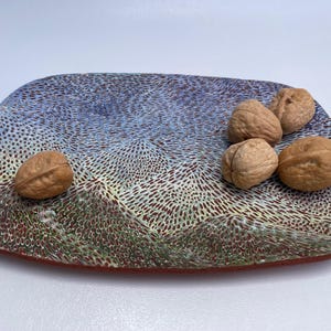 Handmade Ceramic Tray • Snow Mountain Design • Textured Pottery Serving Plate • Decorative Stoneware Dish
