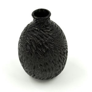 Textured Black Ceramic Vase – Small Hand-Carved Bud Vase for Minimalist Shelf Decor or Modern Rustic Gift