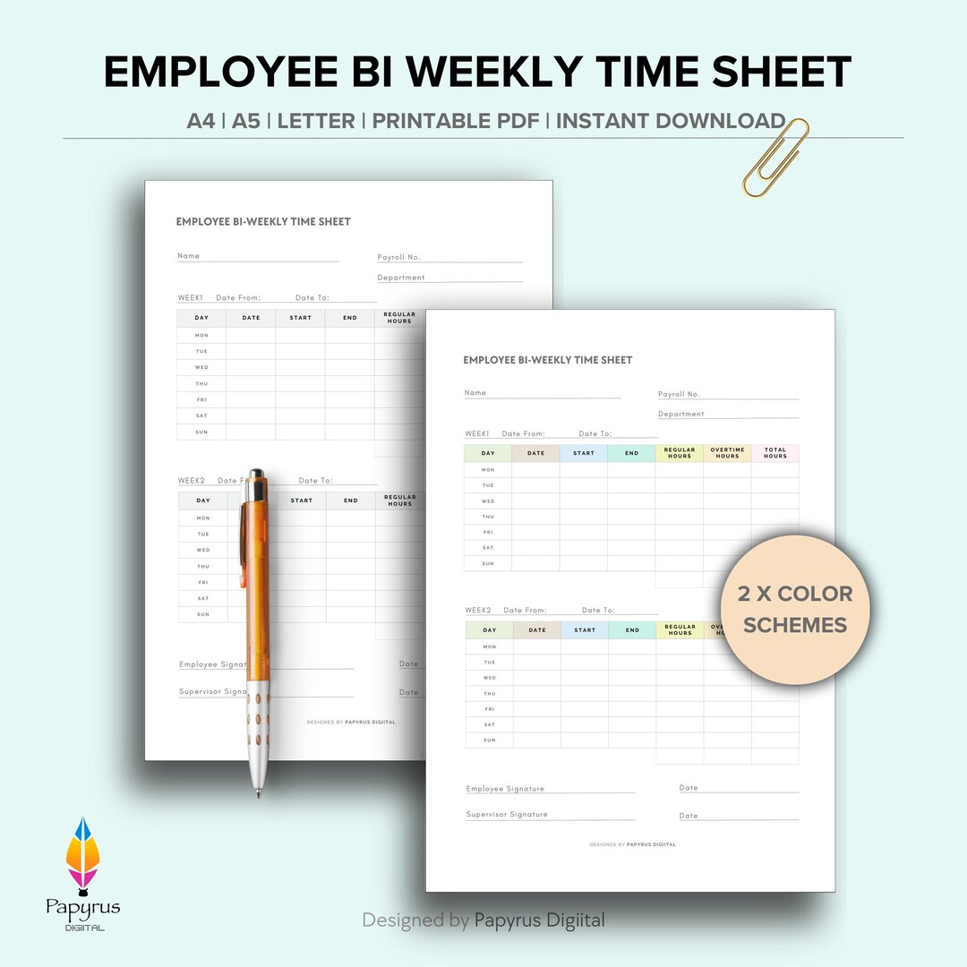 Employee Bi Weekly Time Sheet Employee Time Tracker Time Keeping Sheet ...