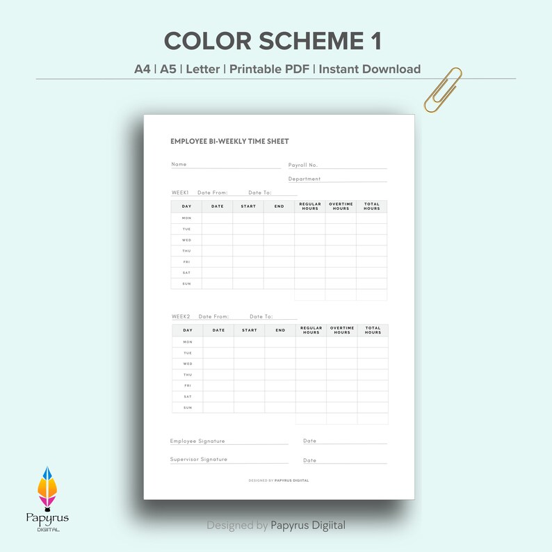 Employee Bi Weekly Time Sheet Employee Time Tracker Time Keeping Sheet ...