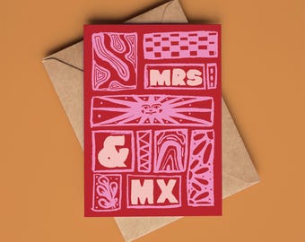 LGBTQIA+ Marriage & Engagement Card | Mrs and Mx | Queer Greetings Card | Gay Non-binary Lesbian Cards |
