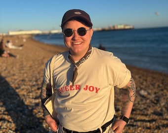 Queer Joy T-Shirt | Queer T-shirt | Stone Coloured | Screen Printed | Perfect Gift for Her, Them, Him