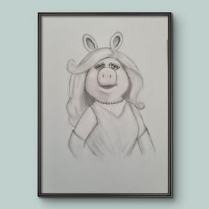 Original Graphitzeichnung 25x20cm, kein Druck, dieses Original ist mein handgemachtes Unikat, signiert / Miss Piggy
