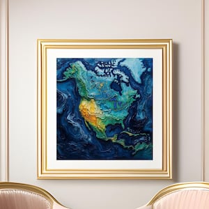 Topographische Karte von Nordamerika - Moderne Geographische Kunst Druck, Nordamerika Karte Wandkunst, Kanada Karte Kunst, Karte Kunst Poster