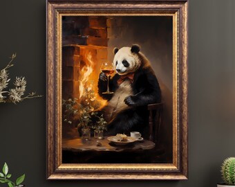 Ancient Panda Toasting Art Print, Panda Wall Decor