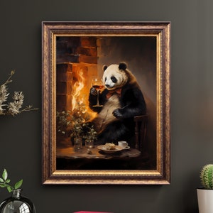Ancient Panda toasting, Ancient panda, Panda Wall Art, Christmas, Panda Poster, Panda Wall Decor, Panda Gift, Housewarming Gift, Vintage,