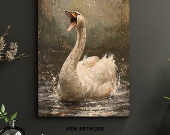 Swan Art Print, Serene Waterfowl Painting, Nature Wall Decor