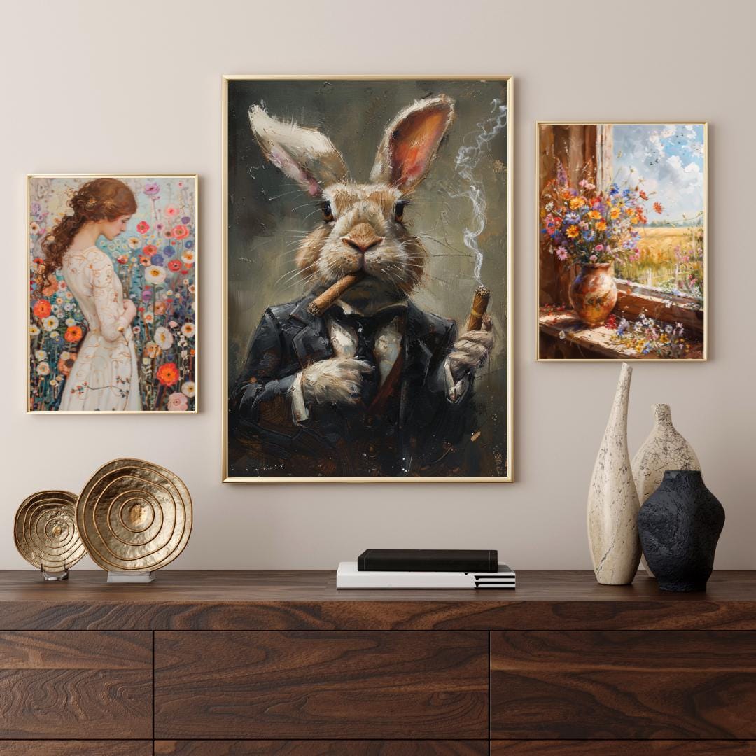 Vintage Rabbit Art Print, Dapper Bunny Smoker Poster - Etsy