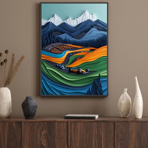 F1 Racing Kunstdruck, Malerisches Mountain Motorsport Poster