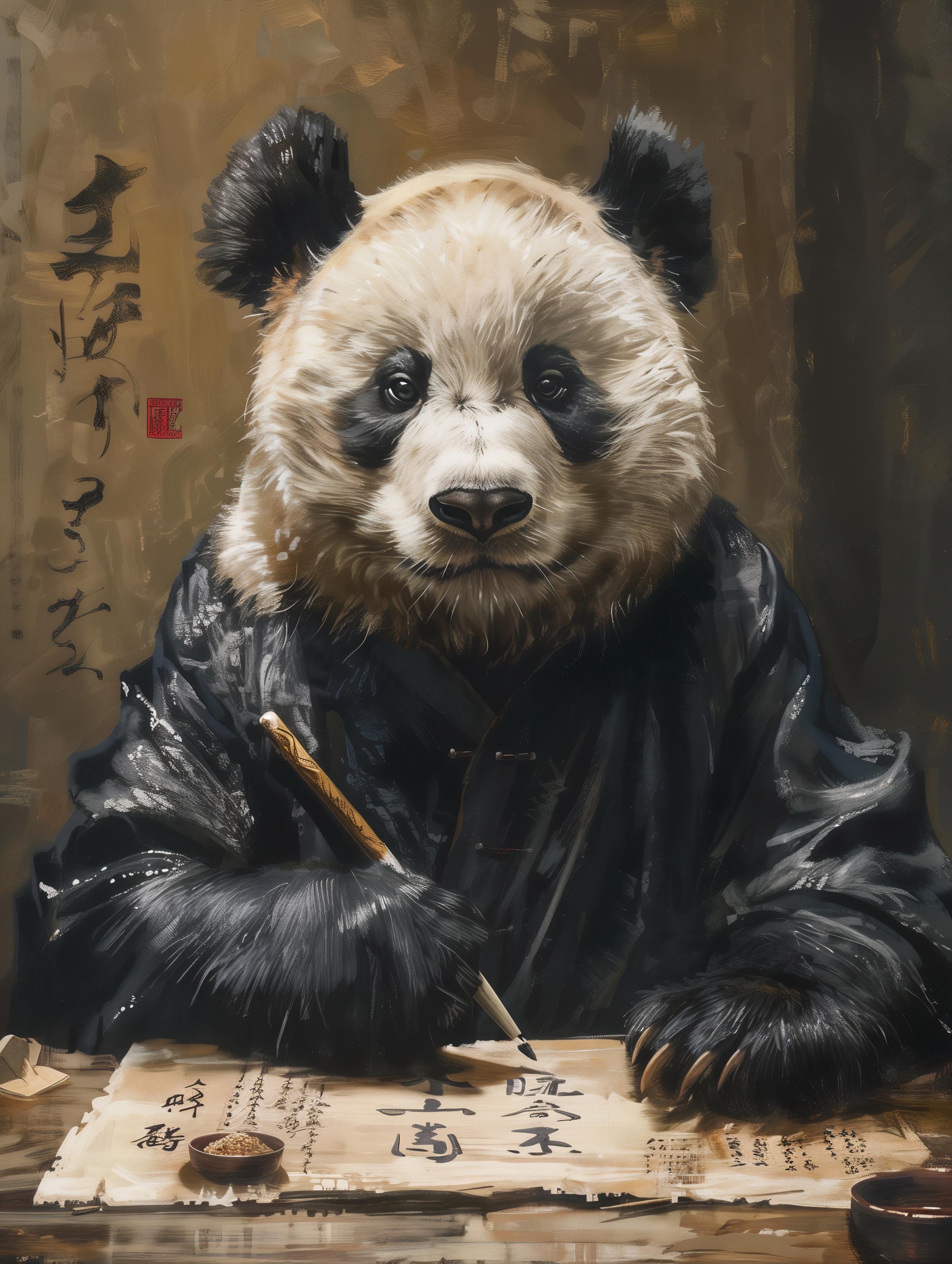 Calligraphy Panda Art Print, Panda in Suit, Vintage Style - Etsy