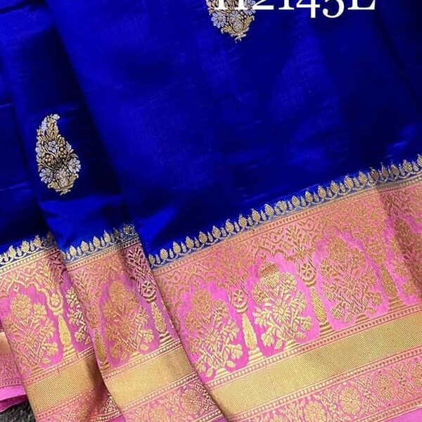 Pink to Blue Ombre Banarasi Georgette Saree With Contrast Blouse main image 0