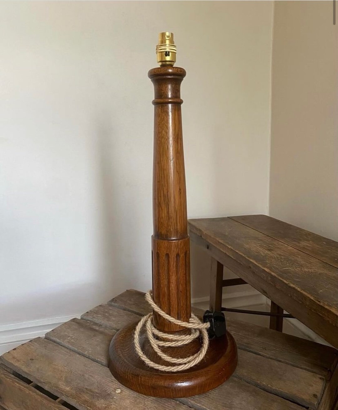 Large Antique Wooden Table Lamp Etsy UK