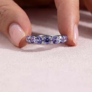 Natural Purplish Blue Tanzanite Half Eternity Band Ring in Sterling Silver, Tanzanite Band Ring, Tanzanite Ring, Gemstone Ring, Gift for Her