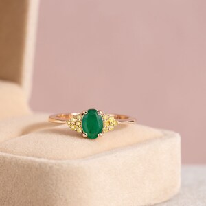 Natural Emerald And Yellow Diamond Moissanite Ring in Sterling Silver, Emerald Ring, Emerald Jewelry, May Birthstone Ring, Gift for Her