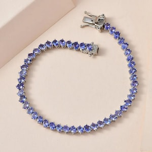 AAAA Tanzanite Tennis Bracelet in Platinum Plated Sterling Silver, Tanzanite Bracelet, Gemstone Bracelet, Tanzanite Line Bracelet for Her