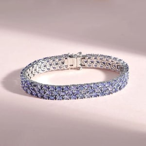 AAAA Tanzanite Three-Row Bracelet in Platinum Plated Sterling Silver, Tanzanite Bracelet, Gemstone Bracelet, Tanzanite Tennis Bracelet