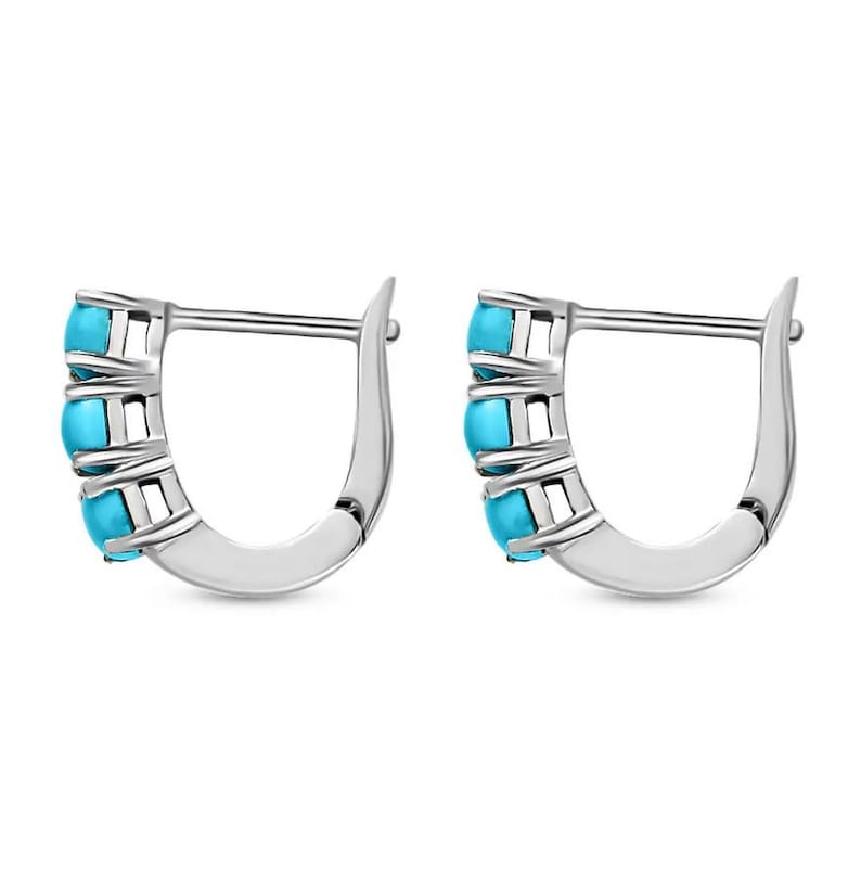 Sleeping Beauty Turquoise Huggie Hoop Earrings in Platinum Plated Sterling Silver, Turquoise Earring, Turquoise Hoop Earring, Gift for Her image 5