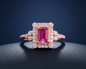 Art Deco Ruby Ring in Sterling Silver, Ruby Ring, Birthstone Ring, Gemstone Ring, Ruby Engagement Ring, Ruby Jewelry, Gift for Her