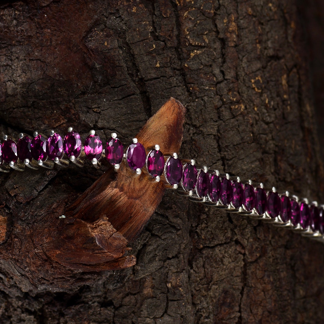 Handmade Purple Alloy Garnet Chain Bracelet 18 Cm Floral Accents Elegant Everyday Jewelry Gift Idea main image 0