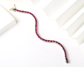 Ruby Tennis Bracelet in Sterling Silver, Ruby Line Bracelet, Ruby Bracelet, Tennis Bracelet, Gemstone Bracelet for Women, Gift for Her