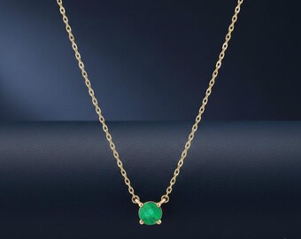 Collar con colgante de esmeralda natural en plata de ley, colgante de esmeralda, colgante de cadena de esmeralda, colgante solitario, piedra de nacimiento de mayo