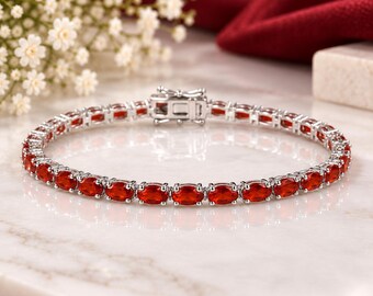 Pulseira de tênis premium com opala de fogo mexicana, joia com pedra de nascimento de outubro, pulseira de opala de fogo natural, presente com pedra preciosa em prata de lei para ela.