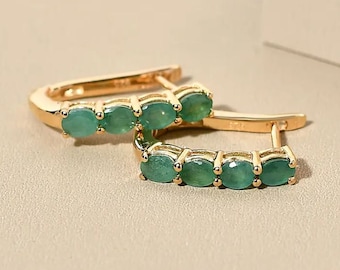 Emerald May Birthstone Hoop Earrings in Sterling Silver with 18K Vermeil Yellow Gold, Emerald Earring, Emerald Hoop Earring for Women