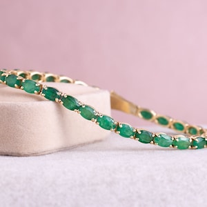 Natural Zamibian Emerald Tennis Bracelet in 14K Yellow Gold Plated Sterling Silver, Emerald Bracelet, Gemstone Bracelet, Gift for Her