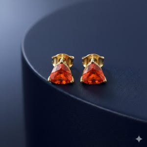 Pendientes de botón de ópalo de fuego mexicano en plata de ley bañada en oro amarillo de 14 quilates, pendientes de ópalo de fuego, pendientes de botón, pendientes de piedras preciosas, regalo para ella.