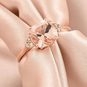 Natural Morganite With Moissanite Ring in 14K Rose Gold Plated Sterling Silver, Morganite Ring, Morganite Jewelry, Morganite Engagement Ring