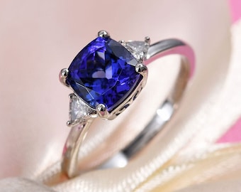 AAAA Tanzanite Moissanite Ring in Sterling Silver, Tanzanite Ring, Tanzanite Engagement Ring, Tanzanite Wedding Ring, Gift for Her