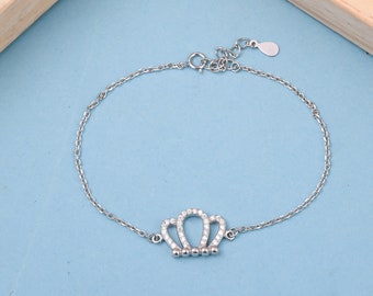Crown Adjustable Bolo Bracelet in Sterling Silver, Charms Bracelet, Bolo Chain Bracelet, Crown Bracelet, Gift for Her