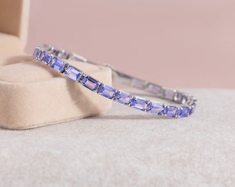 AAAA Tanzanite Tennis Bracelet in Platinum Plated Sterling Silver, Tanzanite Bracelet, Gemstone Jewelry, Elegant Gift for Her
