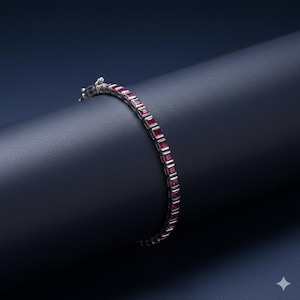 Princess Cut Ruby Tennis Bracelet in Sterling Silver, Ruby Line Bracelet, Ruby Bracelet, Tennis Bracelet, Gemstone Bracelet for Her