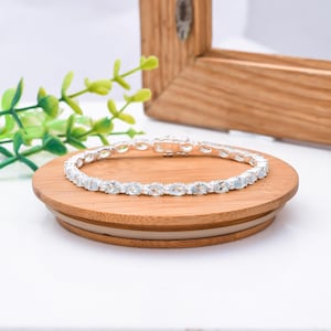 Aquamarin mit Moissanit Tennis Armband in Sterling Silber, März Birthstone Armband, Aquamarin Armband, Edelstein Armband für Frauen