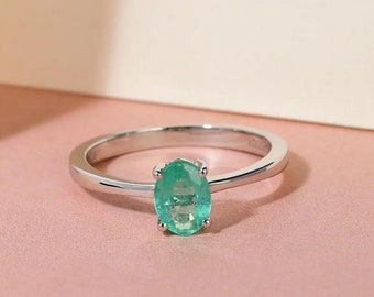 AAAA Emerald Solitaire Ring in Sterling Silver, Emerald Ring, Emerald Jewelry, May Birthstone Ring, Gemstone Ring, Gift for her
