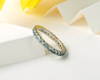 Natural Color Change Alexandrite Eternity Band Ring in Sterling Silver, Eternity Ring, June Birthstone, Rare Gemstone Ring, Gift for Her