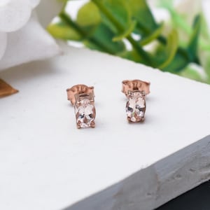 Morganite Stud Earing in 14K Rose Gold Plated Sterling Silver, Morganite Earring, Gemstone Earring, Stud Earring, Gift for Her