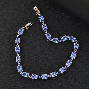 Oval Cut AAAA Tanzanite Tennis Bracelet in Yellow Gold Plated 925 Sterling Silver – December Birthstone, Elegant Gemstone Jewelry for Her