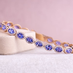 Natural AAA Tanzanite Tennis Bracelet in 14K Rose Gold Plated Sterling Silver, Tanzanite Bracelet, Tanzanite Jewelry, Gemstone Bracelet