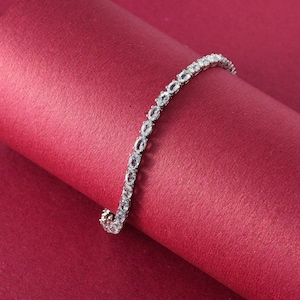 Natural Aquamarine Tennis Bracelet in Sterling Silver, Aquamarine Bracelet, Aquamarine Jewery, March Birthstone Bracelet, Gift for Her