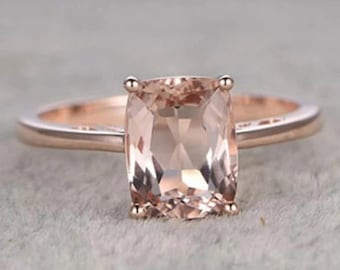 Natural Morganite Solitaire Ring in 14K Solid Rose Gold, Morganite Ring, Morganite Engagement Ring, Morganite Wedding Ring for Women