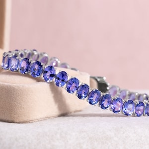 AAAA Tanzanite Tennis Bracelet in Platinum Plated Sterling Silver, Tanzanite Bracelet, Tanzanite Jewelry, Gemstone Bracelet for Her