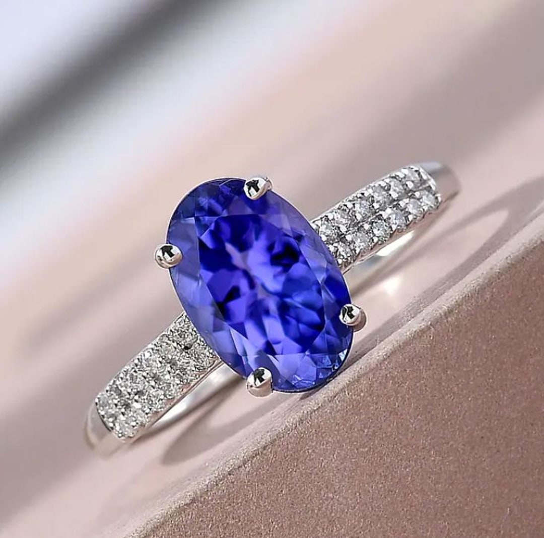 Certified AAAA Tanzanite and Moissanite Ring 14K Solid White Gold Tanzanite Ring Tanzanite Jewelry Engagement Ring Gift for Her Etsy