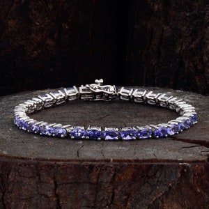 AAAA Tanzanite Tennis Bracelet in Platinum Plated Sterling Silver, Tanzanite Bracelet, Gemstone Bracelet, Tanzanite Line Bracelet for Her