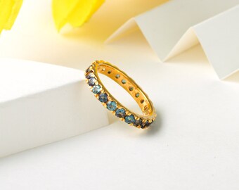 Natural Color Change Alexandrite Eternity Band Ring in Sterling Silver, Eternity Ring, June Birthstone, Rare Gemstone Ring, Gift for Her