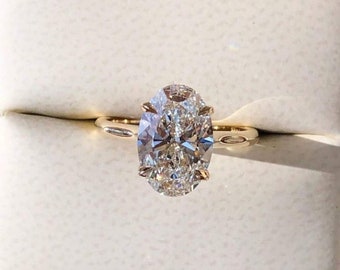 Anillo de diamantes solitario de talla ovalada clásico de 2 CT, magnífico anillo de aniversario con halo oculto, anillo de plata de ley 925, anillo de promesa ovalada de moissanita