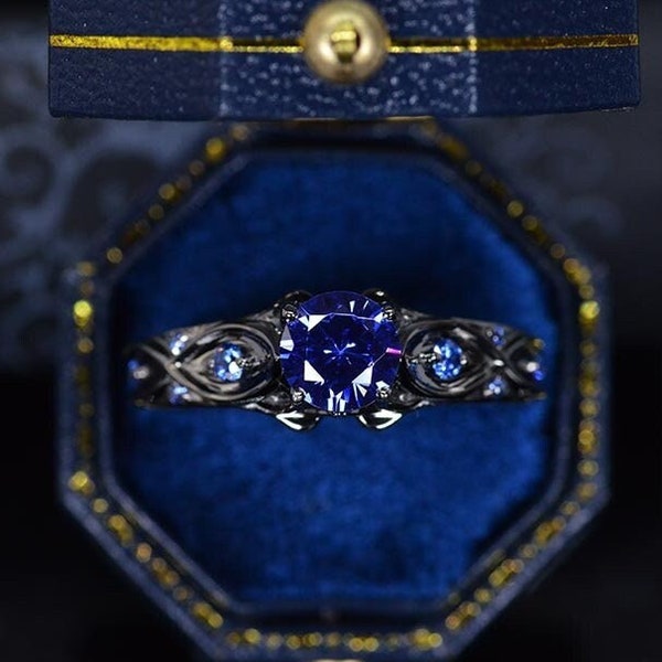 Zora Sapphire Spiritual Stone Engagement Promise Wedding Ring 8 bit Video Game Nerdy Geeky Ring Sacred - Triforce Inspired Zelda Trio Ring