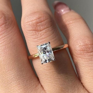 2CT Radiant Cut Cubic Zirconia Engagement Wedding Ring. 18k Gold Over Sterling Silver S925 & Rhodium Plated. Travel, Promise, Bridal Ring