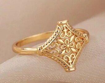 10K Gold Handmade | Victorian Gold Ring For Women | Filigree Long Ring | Unique Ring | Dainty Ring | Floral Ring | Vintage Ring | Lace Ring